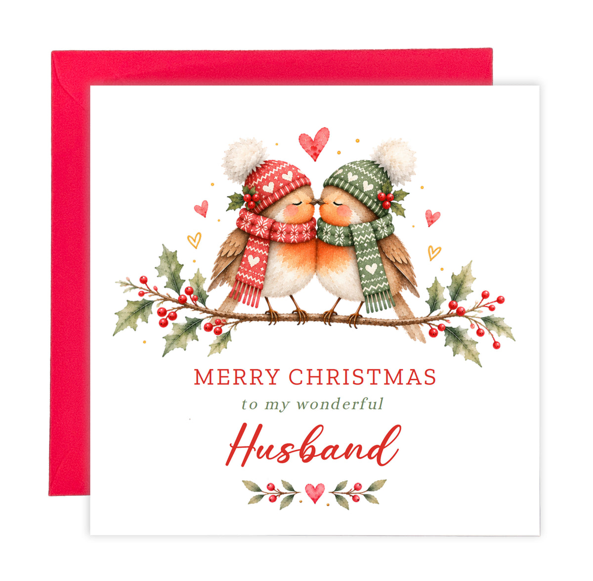 Cute Robin Couple Christmas Card for Husband – Merry Christmas My Wonderful Husband
