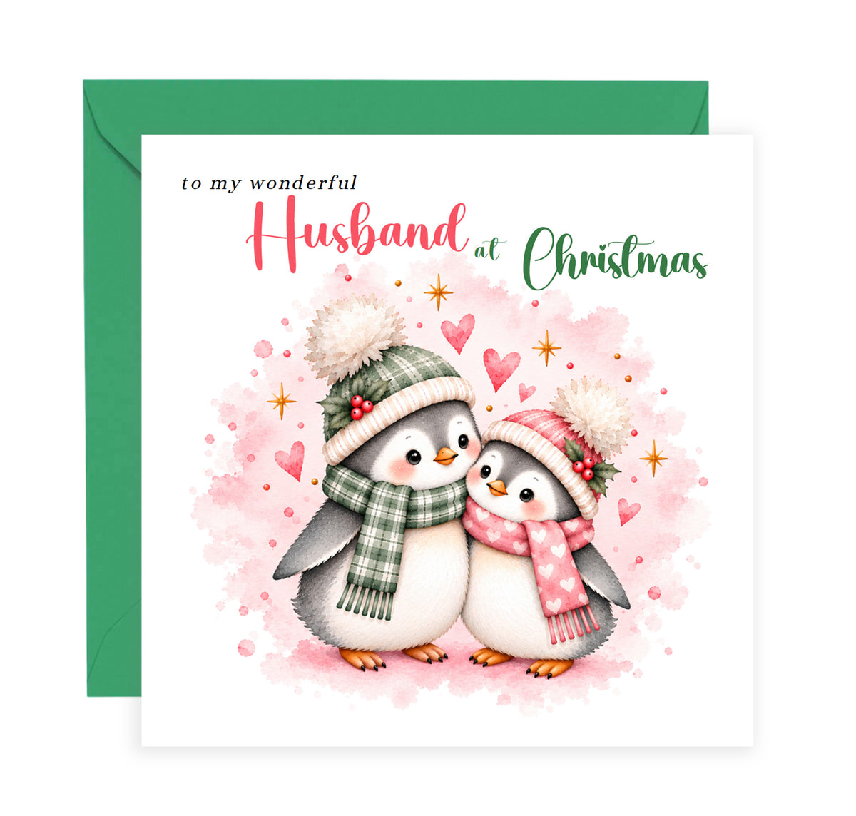 Merry Christmas Card for Husband  – Cute Penguin Couple Christmas Card