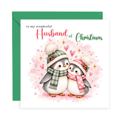 Merry Christmas Card for Husband  – Cute Penguin Couple Christmas Card