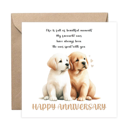 Cute Puppy Dogs Anniversary Card - Romantic Dog Lover Anniversary Card for Wedding, Dating, Relationship Milestones 1st, 2nd, 5th, 10th - For Him, Her, Wife, Husband, Couples - Kraft Envelope Included