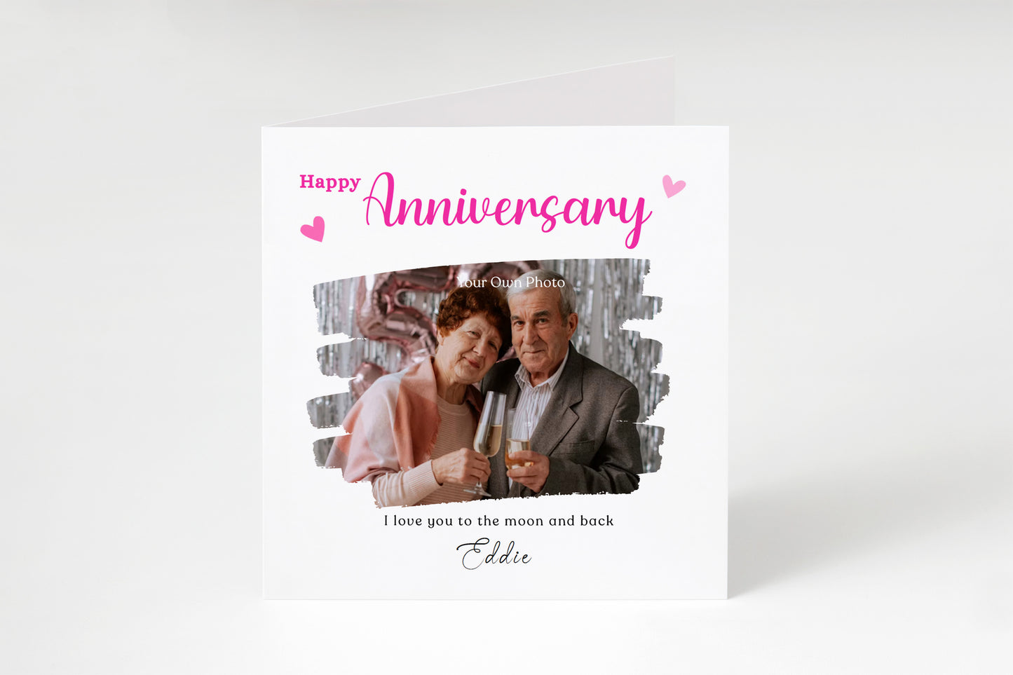 Personalised Photo Anniversary Card - Paintbrush Photo Frame Design - Custom Message, Name & Photo for Wedding, Relationship Milestone, Him, Her, Wife, Husband, Couple - Pink Envelope Included