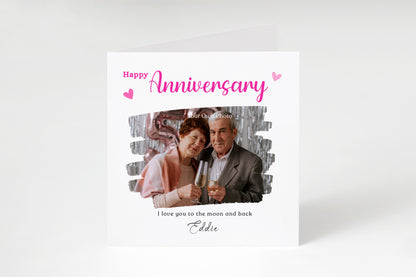 Personalised Photo Anniversary Card - Paintbrush Photo Frame Design - Custom Message, Name & Photo for Wedding, Relationship Milestone, Him, Her, Wife, Husband, Couple - Pink Envelope Included