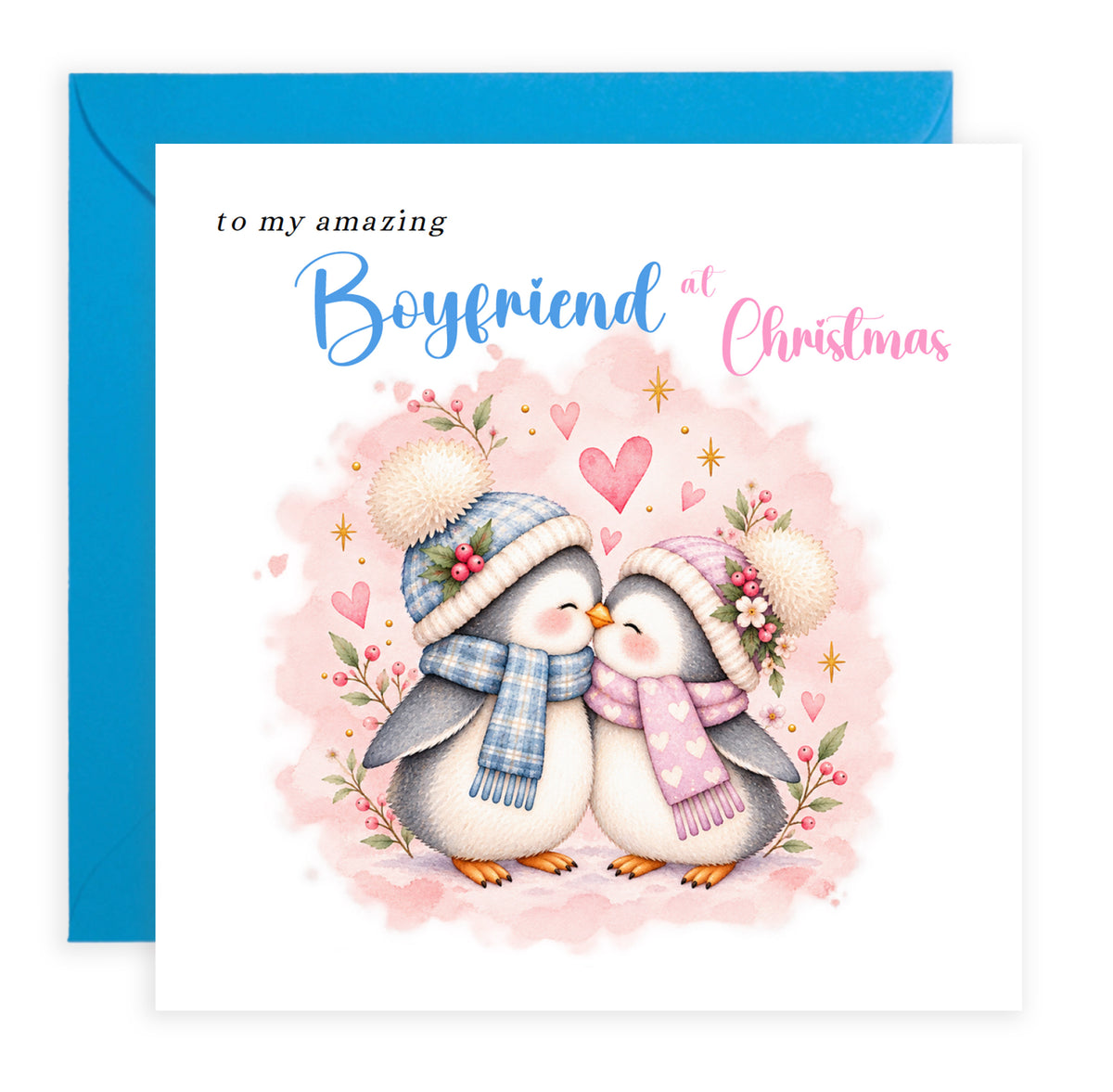 Merry Christmas Card for Boyfriend – Cute Penguin Couple Christmas Card