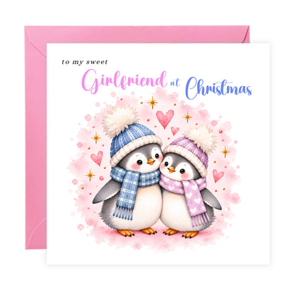 Merry Christmas Card for Girlfriend  – Cute Penguin Couple Christmas Card