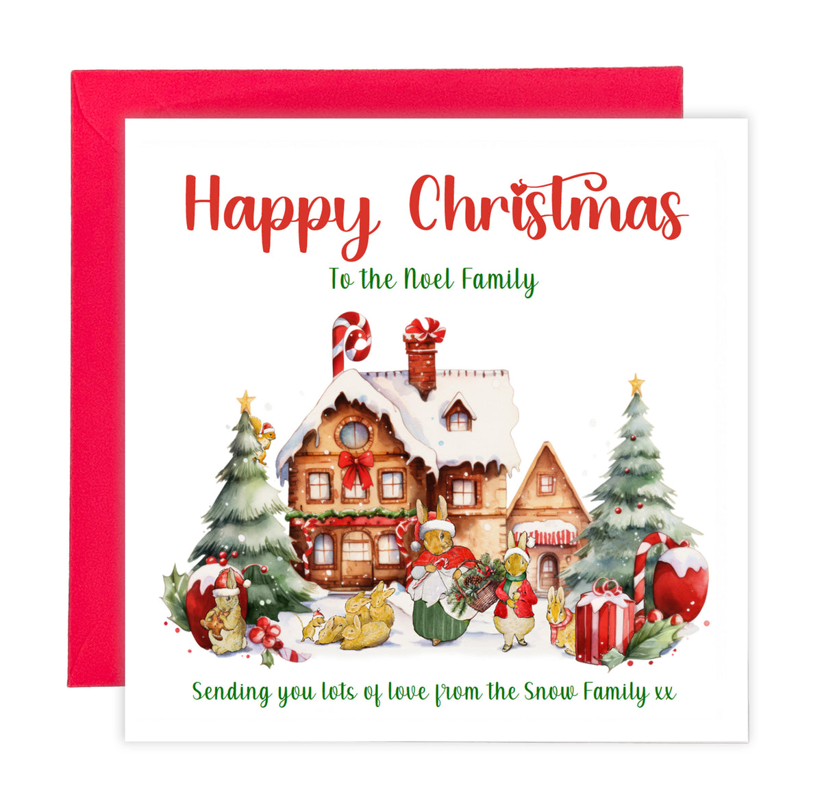 Personalised Family Christmas Card – Rabbit Family Design