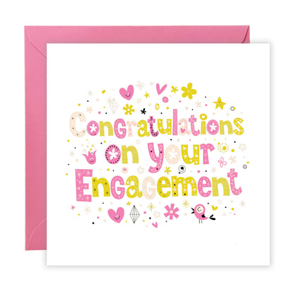 Cute & Fun Engagement Card with Colourful Typography  - Congratulations on your Engagement Card - Engagement Congratulations Card for Newly Engaged Couple - Pink Envelope Included