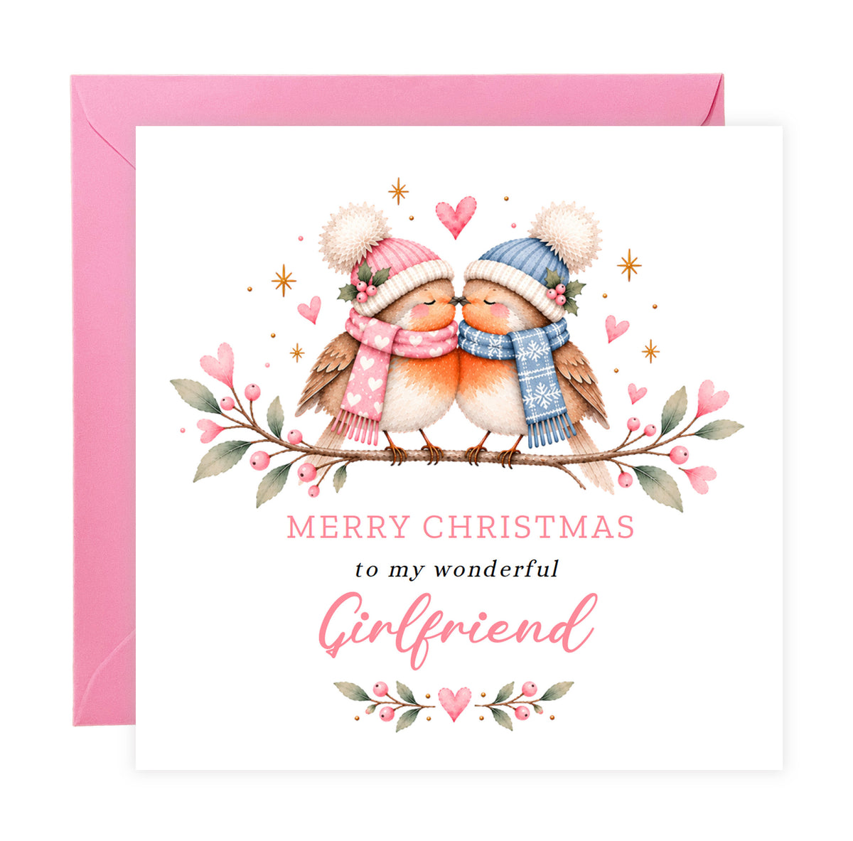Cute Robin Christmas Card for Girlfriend – Merry Christmas to My Wonderful Girlfriend