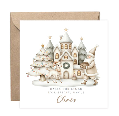 Personalised Beige Christmas Card for Kids – Santa & Reindeer