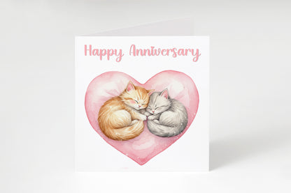Cute Cats Anniversary Card - Romantic Love Card for  Wedding, Dating, Relationship Milestones1st, 2nd,10th - For Cat Lovers, Him, Her, Wife, Husband, Partner, Couples - Pink Envelope Inclided