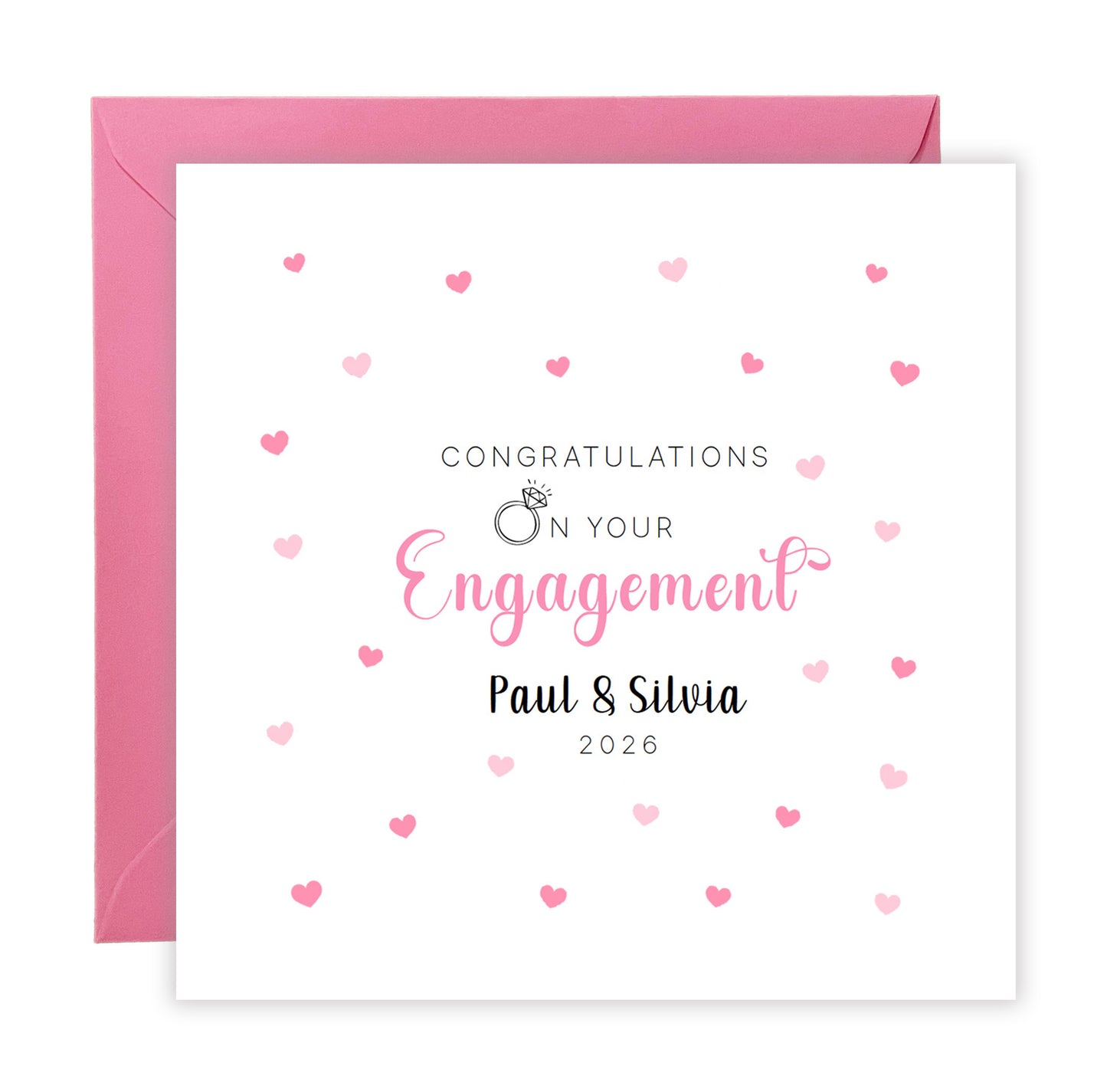 2026 Personalised Engagement Card with Custom Couple's Name – Congratulations on Your Engagement Card for Newly Engaged Couples, Him or Her - Pink Envelope Included