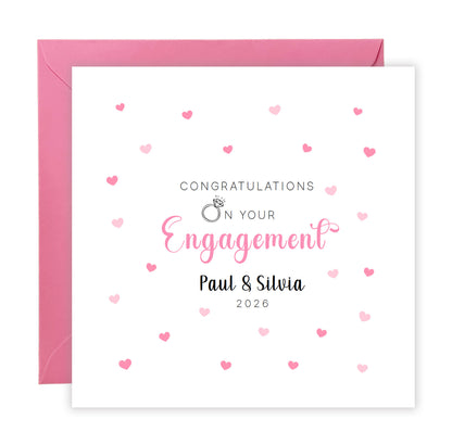2026 Personalised Engagement Card with Custom Couple's Name – Congratulations on Your Engagement Card for Newly Engaged Couples, Him or Her - Pink Envelope Included