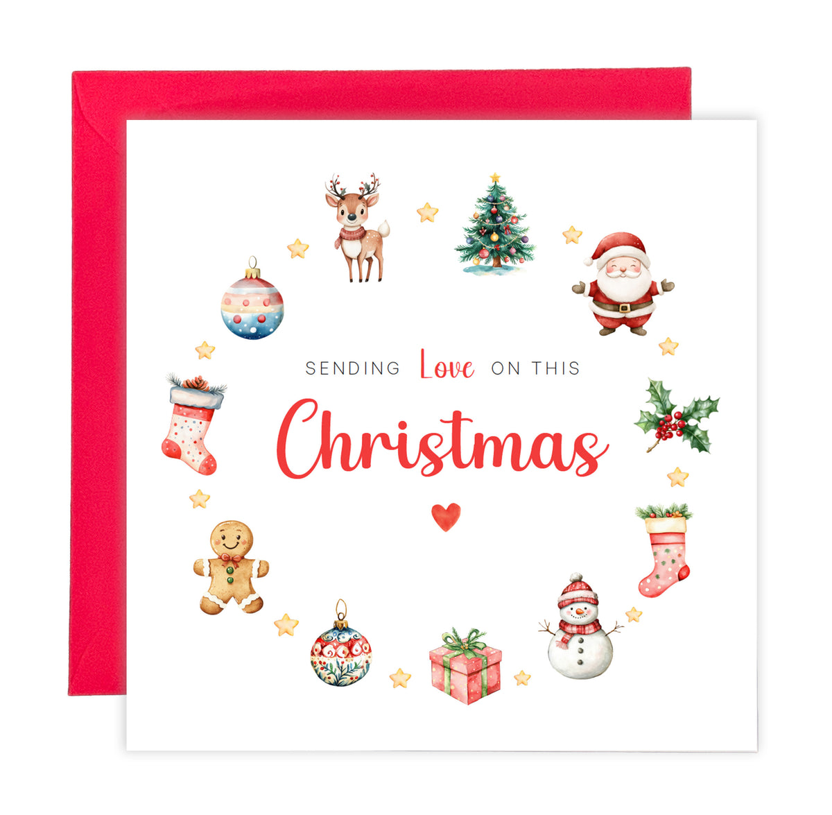 Christmas Card – Festive Red & Green Design with Santa, Reindeer & Christmas Tree