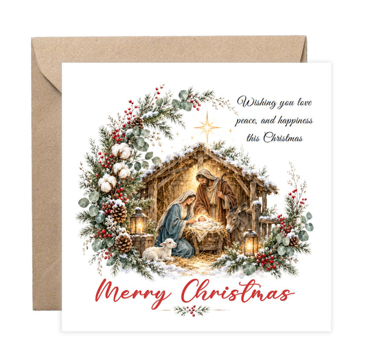 Nativity Christmas Card – Love, Peace & Happiness