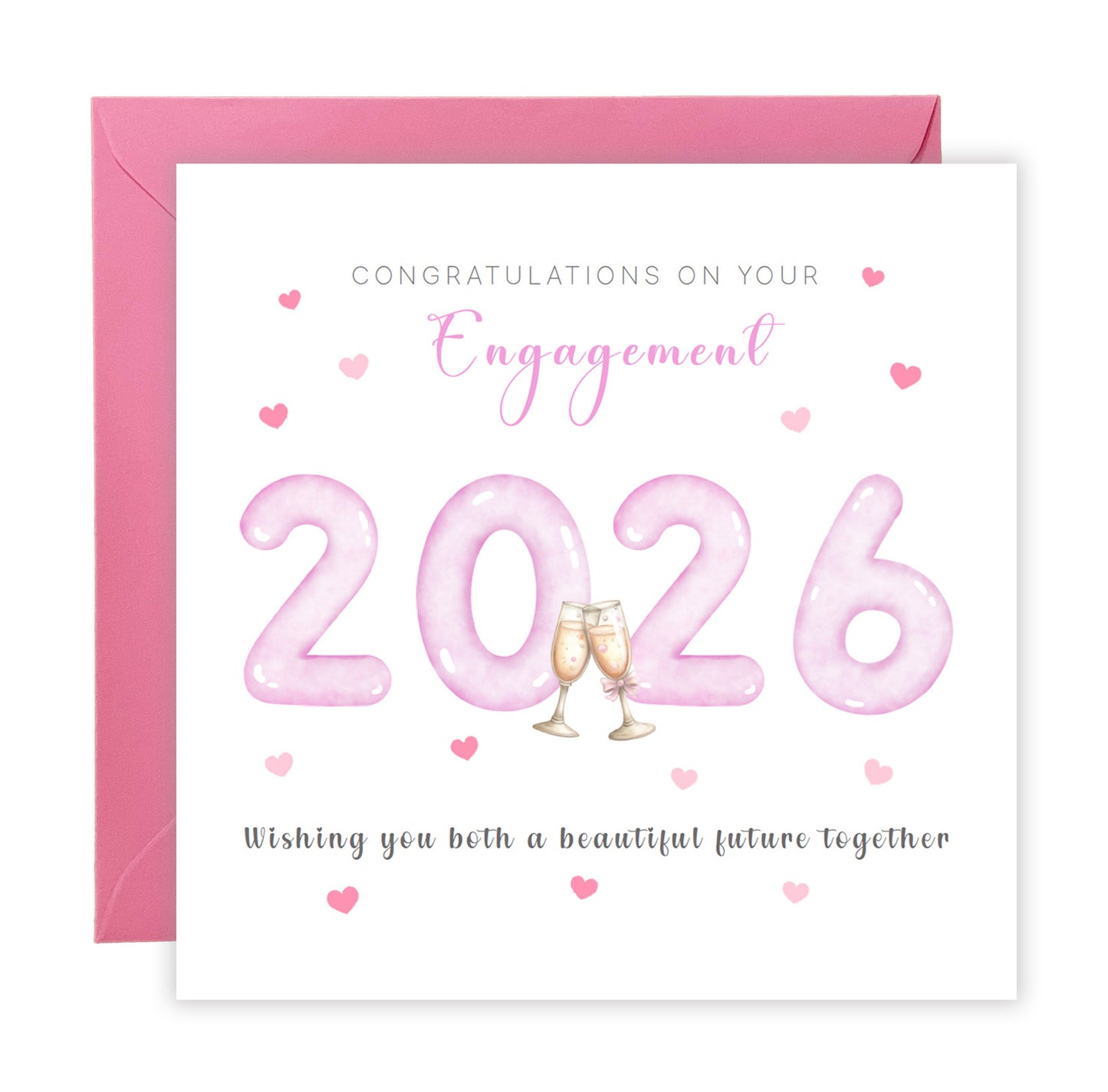 2026 Engagement Card with Champagne Toast Design - Congratulations on your Engagement Card for Newly Engaged Couples, Him or Her - Pink Envelope Included