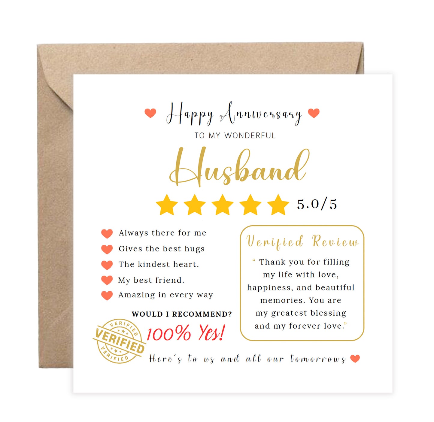 Funny Anniversary Card for Him - 5 Star Review Anniversary Card for Husband, Wedding, Dating, Relationship Milestones 1st, 2nd, 3rd, 5th, 10th, 20th 30th - Kraft Envelope Included