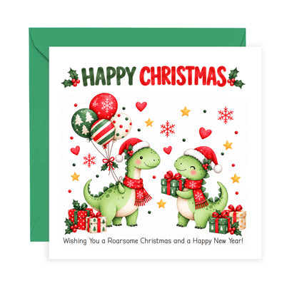 Christmas Card for Boys – Festive Dinosaurs