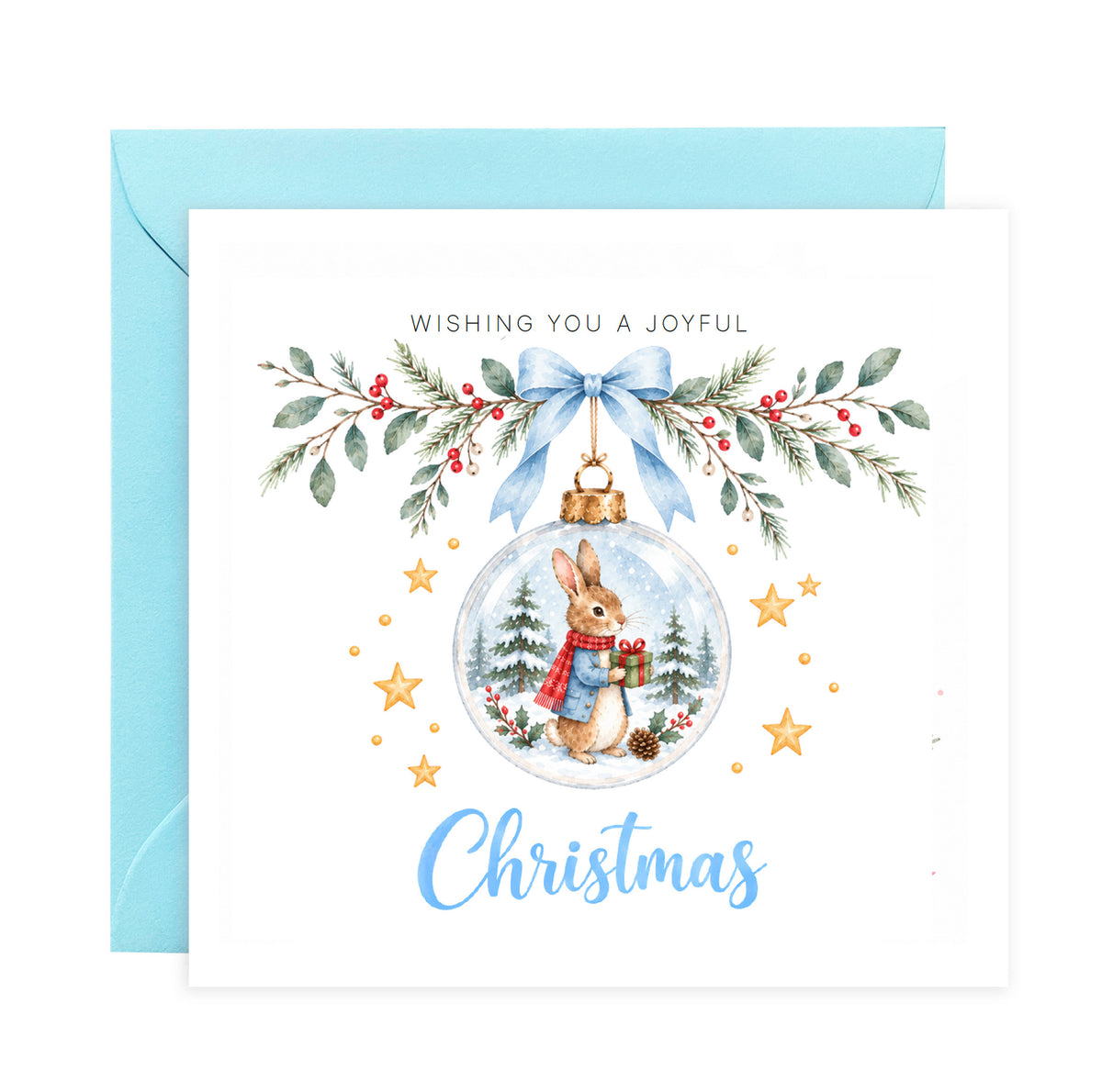 Christmas Card for Boys – Bunny in a Christmas Bauble