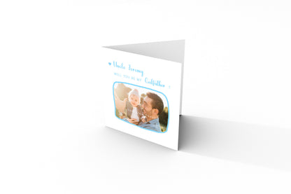 Personalised Photo Godfather Proposal Card - Will You Be My Godfather Card with Custom Name and Photo - Elegant Personalised Baptism Christening Day Proposal Card - Blue Envelope Included