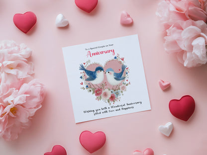 Romantic Love Birds Anniversary Card for Wedding, Dating, Relationship Milestones –1st, 2nd, 3rd, 5th, 10th, 20th - For Him, Her, Wife, Husband, Couples