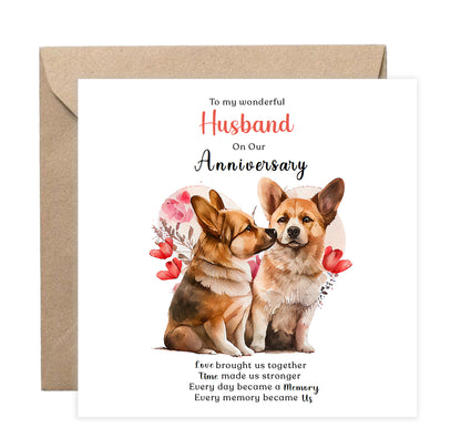 Cute Corgi Dog Anniversary Card for Him - Romantic Anniversary Card for Husband, Wedding, Dating, Relationship Milestones 1st, 2nd, 3rd, 5th, 10th, 20th 30th - Kraft Envelope Included