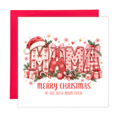 Pink Merry Christmas Card to the Best Mum Ever