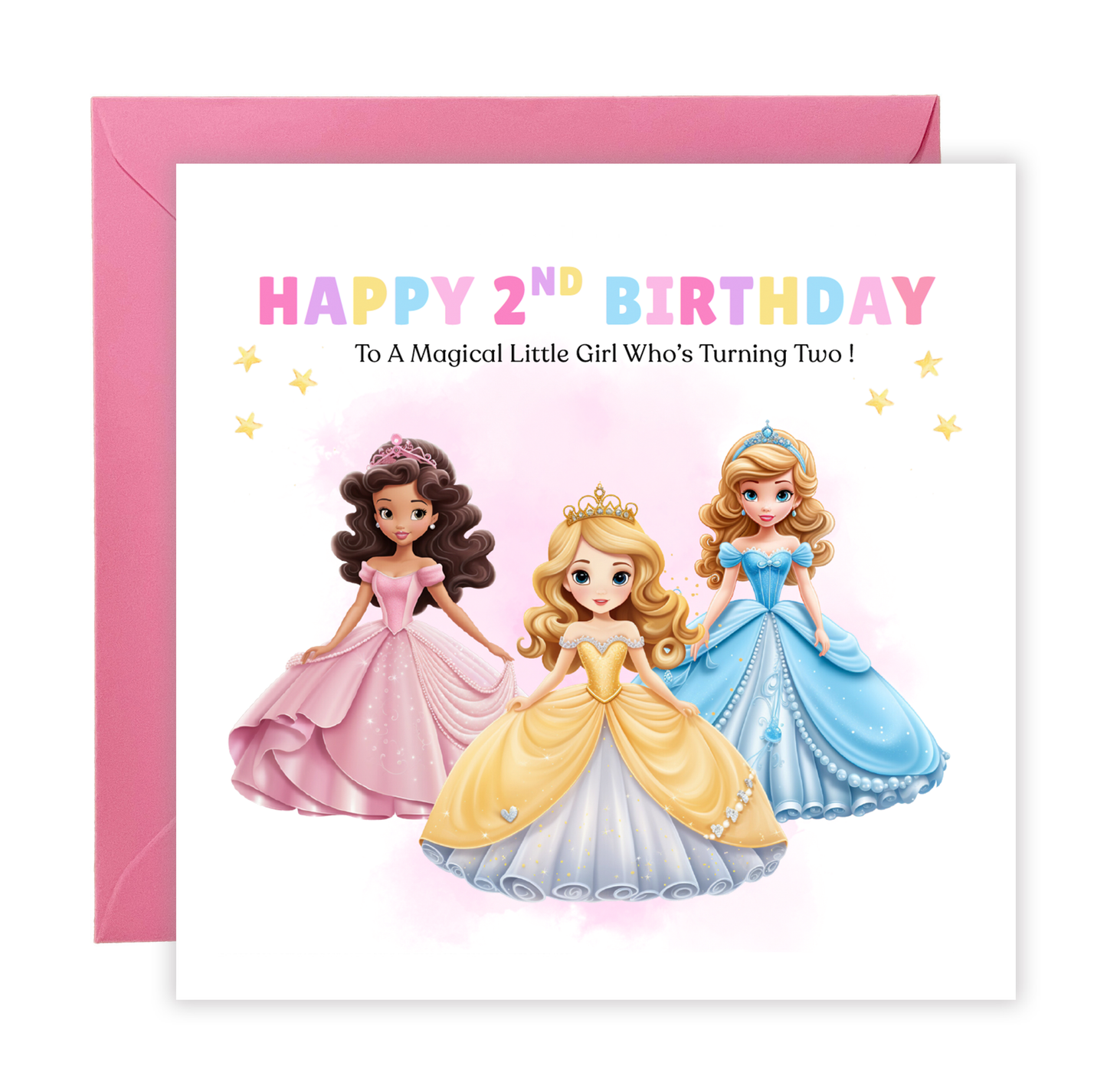 Beautiful Princess Birthday Card for Girls Ages 2, 3, 4, 5, 6, 7, 8-2nd, 3rd, 4th, 5th, 6th, 7th, 8th Birthday for Little Princess, Daughter, Granddaughter, Niece - Pink Envelope Included