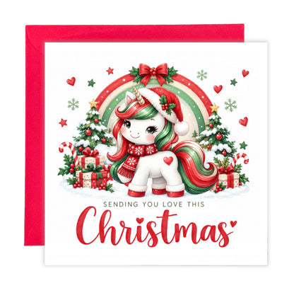 Merry Christmas Card for Girls – Cute Magical Festive Unicorn