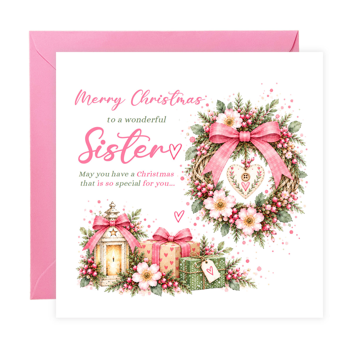 Christmas Card for Sister – Festive Floral Design