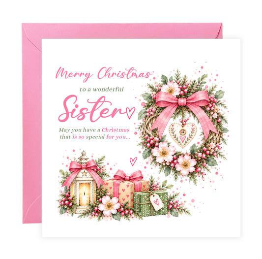 Christmas Card for Sister – Festive Floral Design