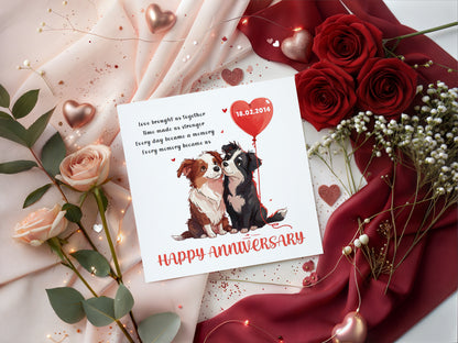Personalised Cute Dogs Anniversary Card - Custom Date Anniversary Card for Wedding, Relationship Milestones 1st, 2nd,10th - For Dog Lover, Him, Her, Wife, Husband, Couples - Red Envelope Included