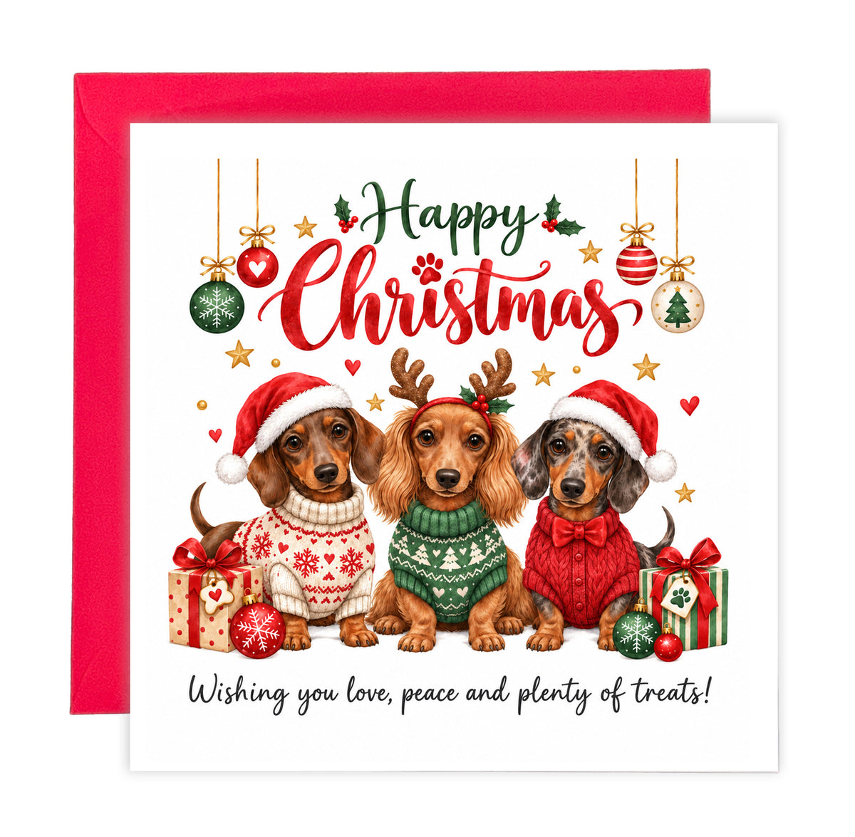 Dachshund Christmas Card for Dog Lovers – Cute Festive Sausage Dogs, Santa & Christmas Design