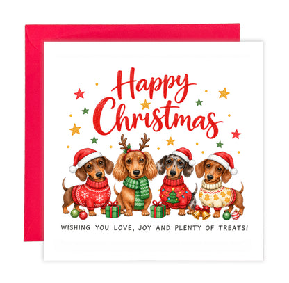Dachshund Christmas Card for Dog Lovers – Cute Festive Sausage Dogs, Santa & Christmas Design