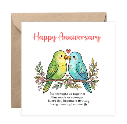 Cute Love Birds Anniversary Card with Romantic Poem for Wedding, Dating, Relationship Milestones –1st, 2nd, 3rd, 5th, 10th, 20th - For Him, Her, Wife, Husband, Couples