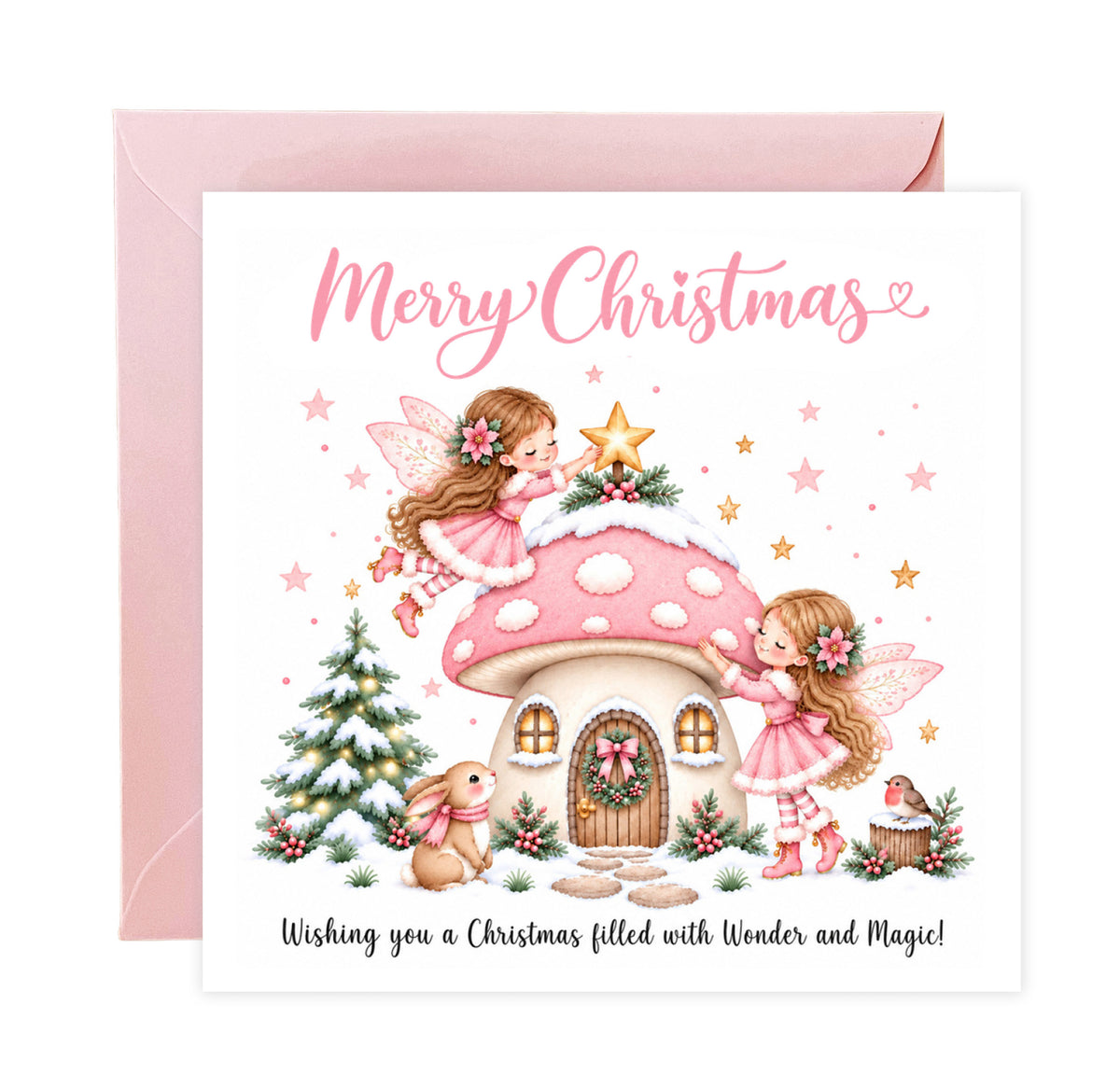 Pink Magical Fairy Christmas Card for Girls