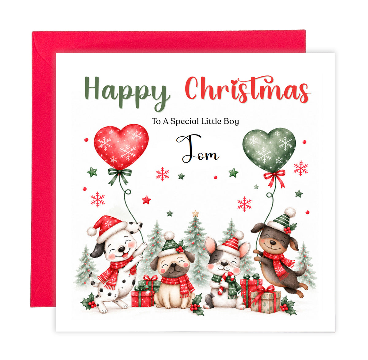 Personalised Christmas Card – Cute Christmas Puppy Dogs
