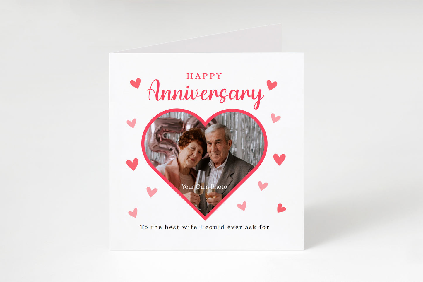 Personalised Photo Anniversary Card - Heart-shaped Photo Frame Design - Custom Message & Photo for Wedding, Dating, Relationship Milestone, Wife, Husband, Partner, Couple - Red Envelope Included