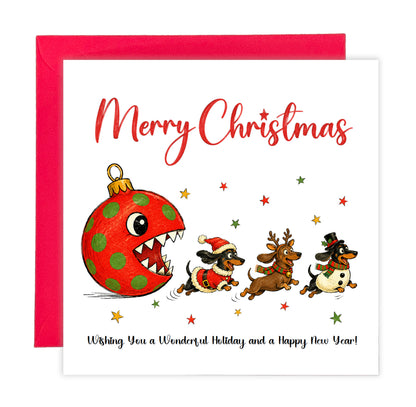 Funny Dachshund Christmas Card – Cute Festive Sausage Dogs Christmas Card