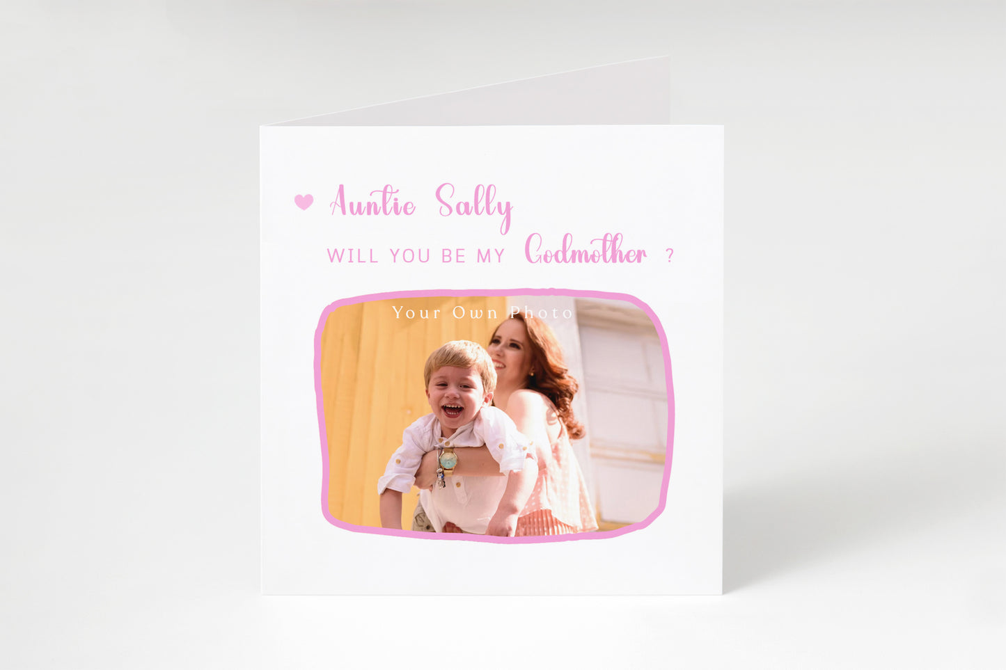 Personalised Photo Godmother Proposal Card -  Will You Be My Godmother Card with Custom Name and Photo - Elegant Personalised Baptism Christening Day Proposal Card - Pink Envelope Included