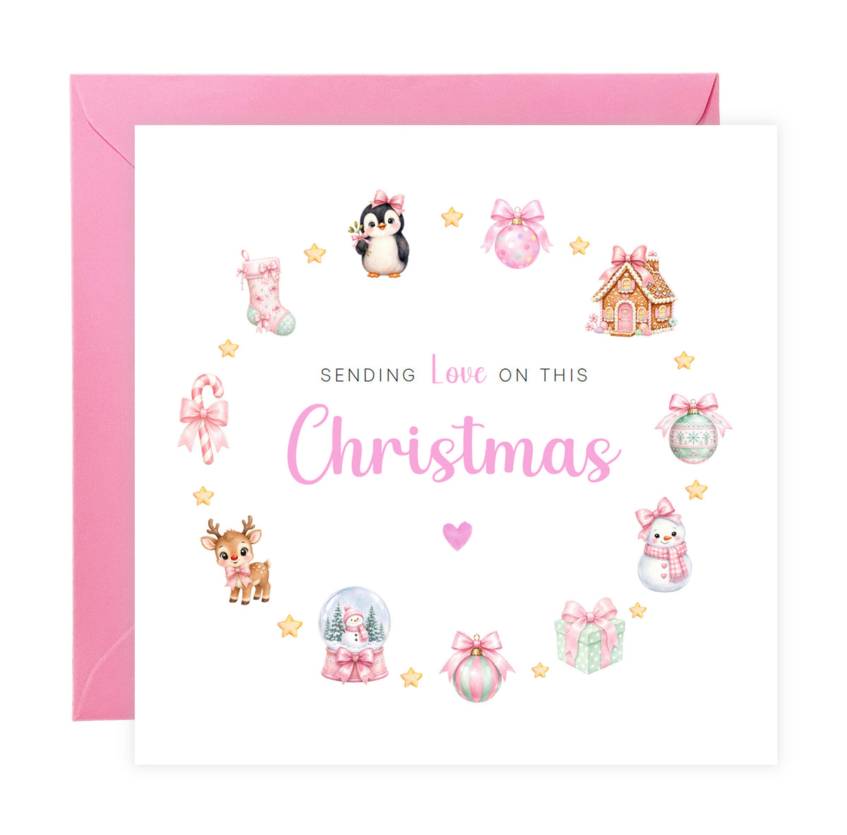 Pastel Pink Christmas Card for Girls – Cute Animals & Festive Xmas Design