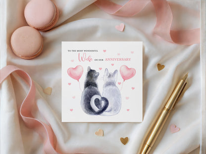Cute Cat Anniversary Card for Husband or for Wife - Romantic Anniversary Card for Him, Her, Wedding, Dating, Relationship Milestones 1st, 2nd, 3rd, 5th, 10th, 20th 30th - Pink Envelope Included