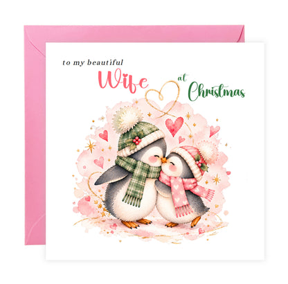 Merry Christmas Card for Wife  – Cute Penguin Couple Christmas Card