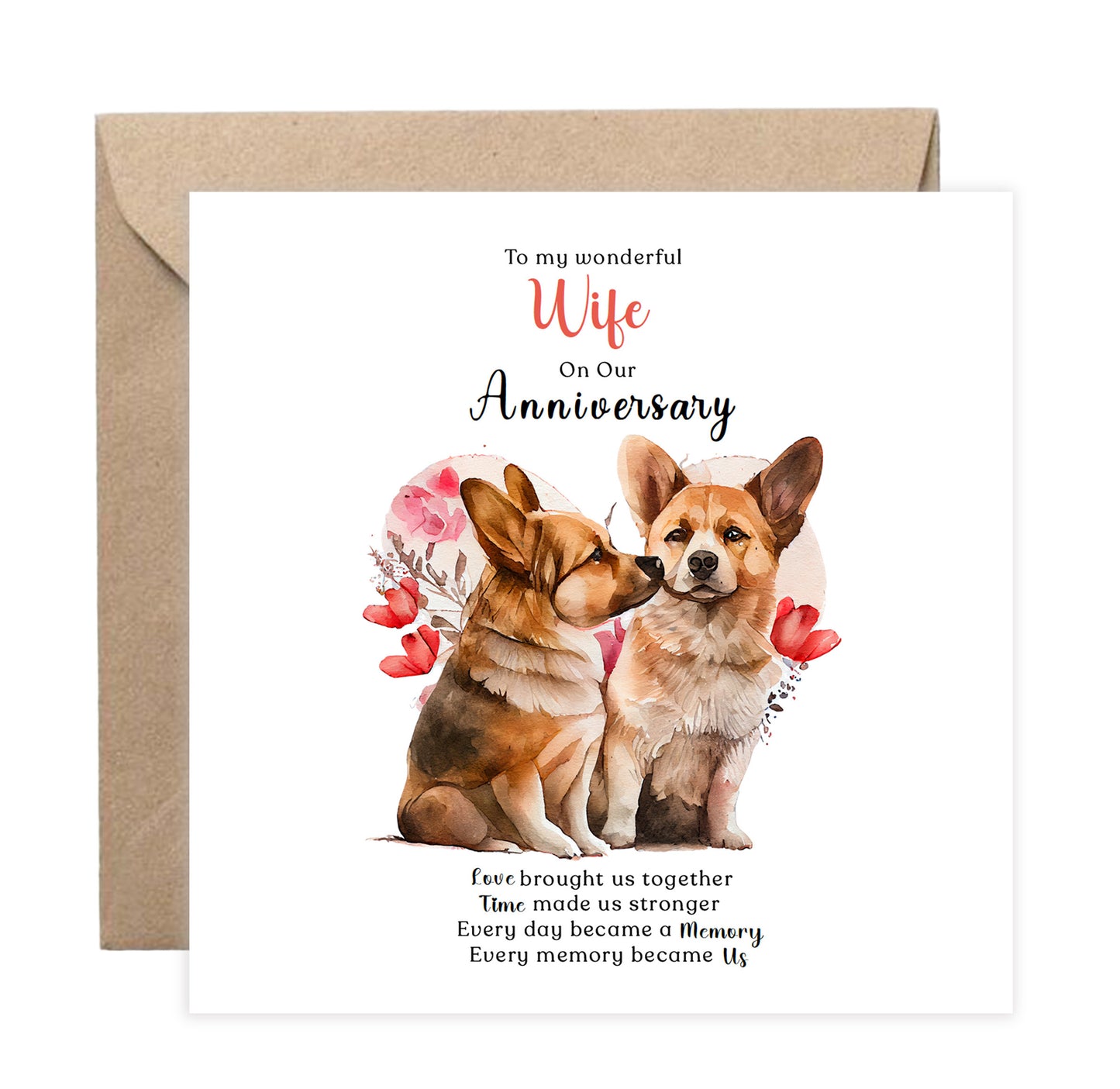 Cute Corgi Dog Anniversary Card for Her - Romantic Anniversary Card for Wife, Wedding, Dating, Relationship Milestones 1st, 2nd, 3rd, 5th, 10th, 20th 30th - Kraft Envelope Included