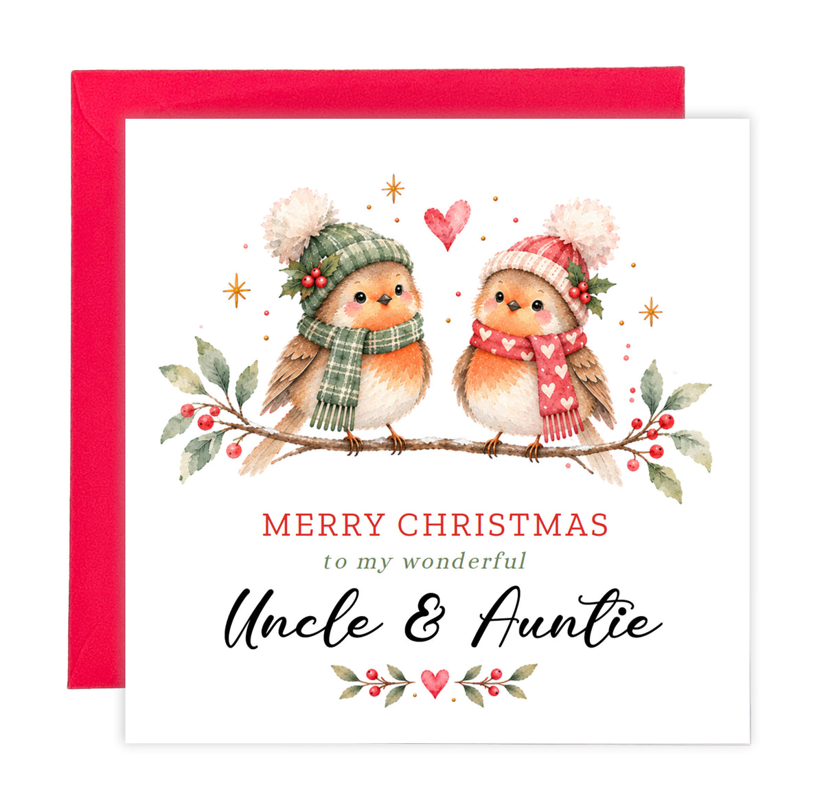 Cute Robin Christmas Card for Auntie & Uncle – Merry Christmas Greeting Card