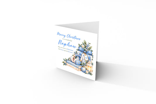 Christmas Card for Nephew –   Blue Festive Xmas Design