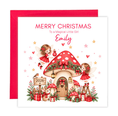 Personalised Red Magical Fairy Christmas Card for Girls