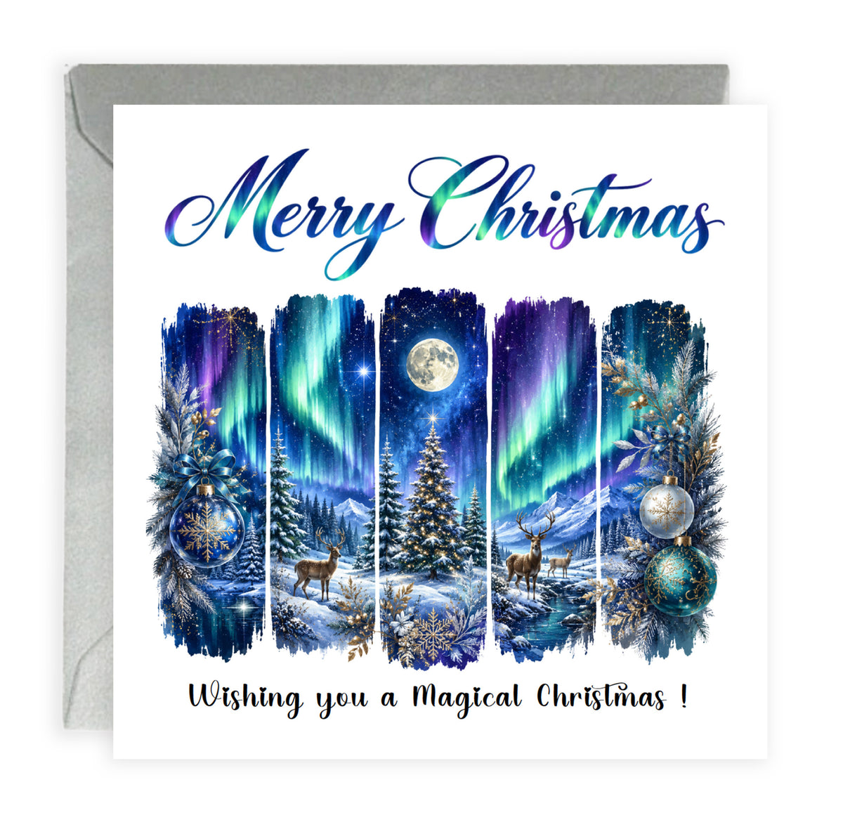 Northern Lights Christmas Card – Magical Winter Wonderland Christmas