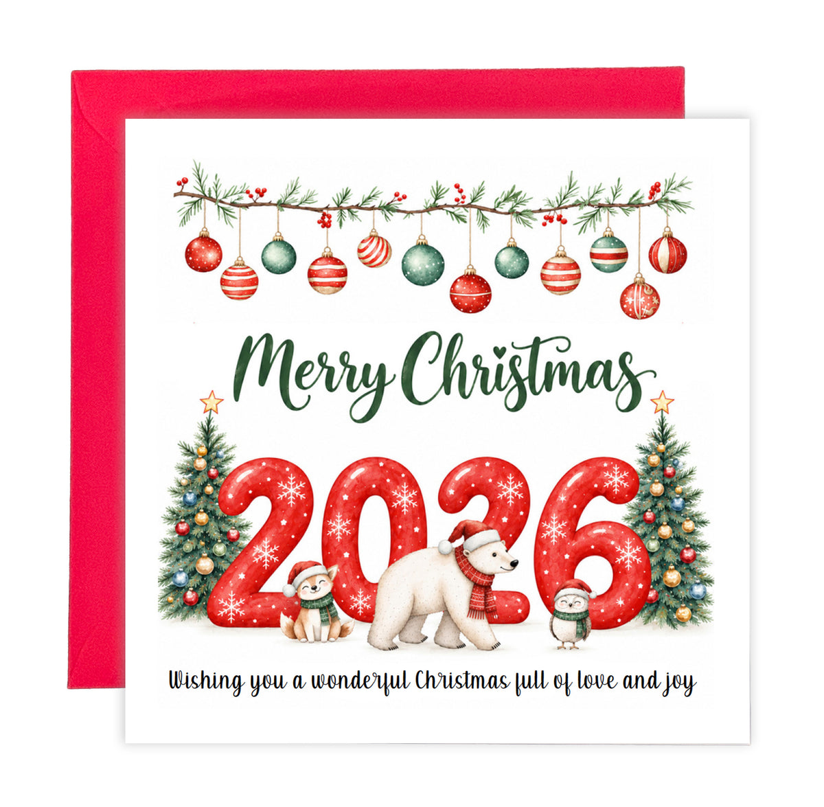2026 Christmas Card for Kids - Cute Animals Design – 2026 Xmas Card for Son, Daughter, Niece, Nephew, 2nd, 3rd,1st Xmas Card for Baby Boy, Baby Girl, Grandkids, Friend- Red Envelope Included