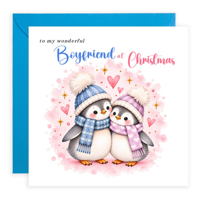 Merry Christmas Card for Boyfriend – Cute Penguin Couple Christmas Card