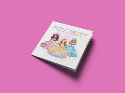Beautiful Princess Birthday Card for Girls Ages 2, 3, 4, 5, 6, 7, 8-2nd, 3rd, 4th, 5th, 6th, 7th, 8th Birthday for Little Princess, Daughter, Granddaughter, Niece - Pink Envelope Included