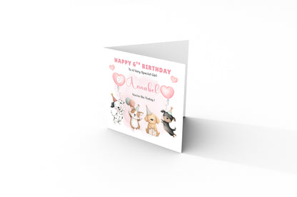 Personalised 6th Birthday Card for Girls – Cute Puppy Dogs Design with Custom Name and Message – Age 6 Years Old Birthday Card for Girls, Kids, Daughter, Granddaughter, Niece – Pink Envelope Included